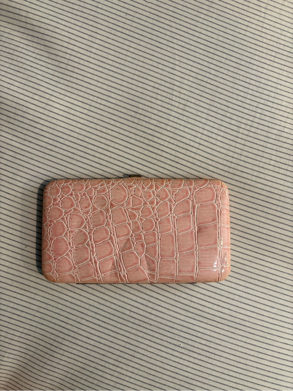 Croc-Embossed Pink Wallet Clutch